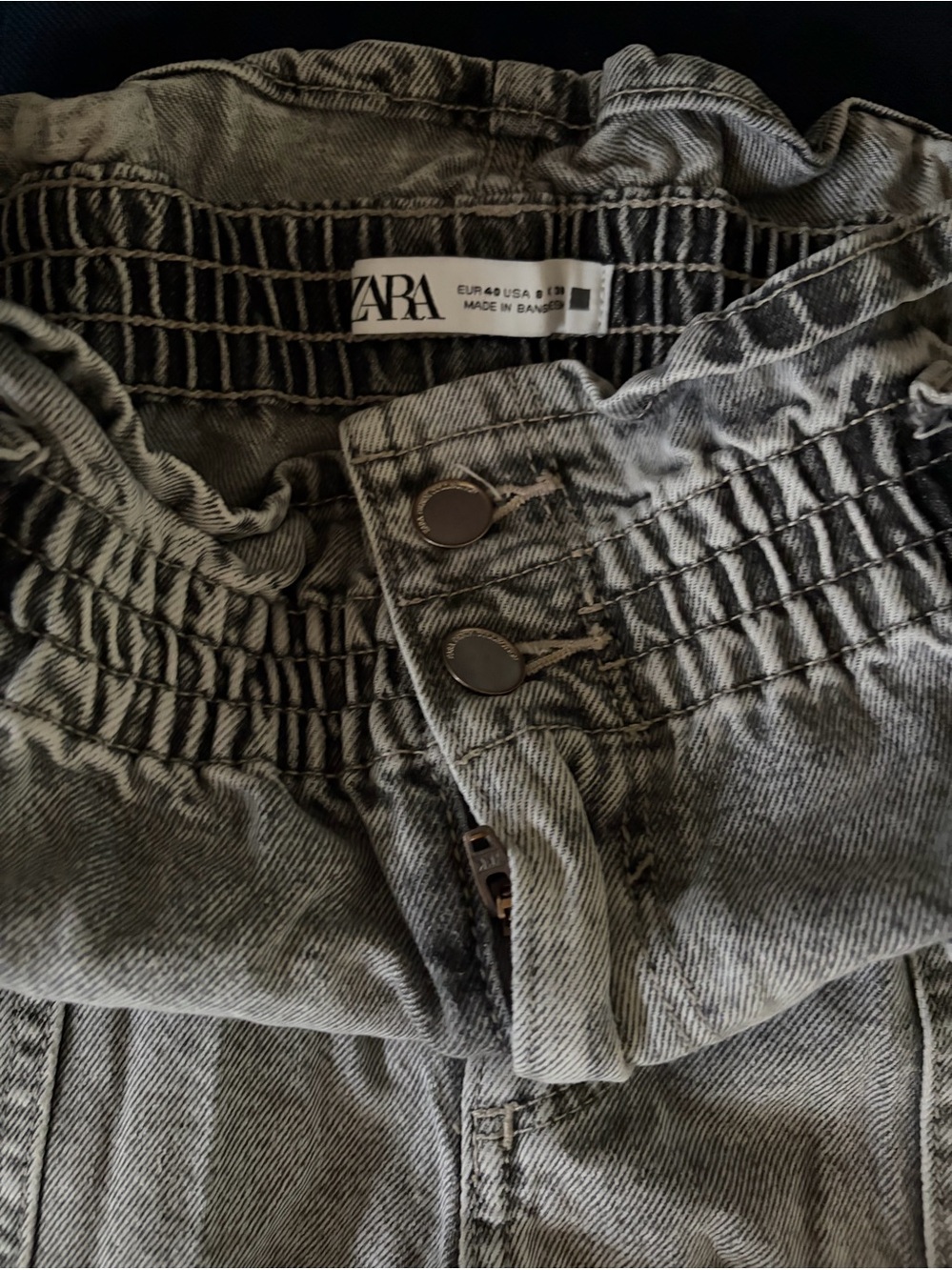 Zara Gray Paperbag Waist Jeans Shorts